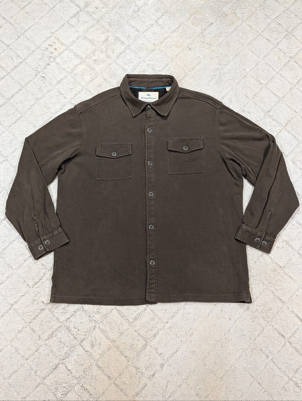 Tommy Bahama Shirt Mens XL Brown Pima Cotton Heavy Overshirt Button Up